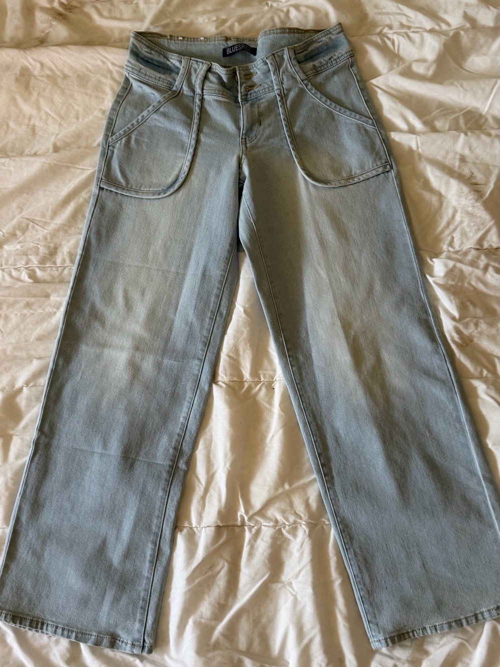 Blue Spice Pale Blue Wide Leg Jeans with Patch Pockets